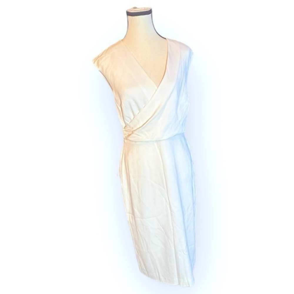 🆕 NWT Banana Republic 6 White Formal Wrap Front Cap Sleeve A Line Dress